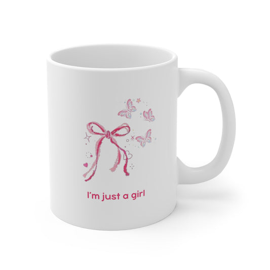 I'm Just A Girl Mug - Coquette Bow & Butterfly Cup (11oz)