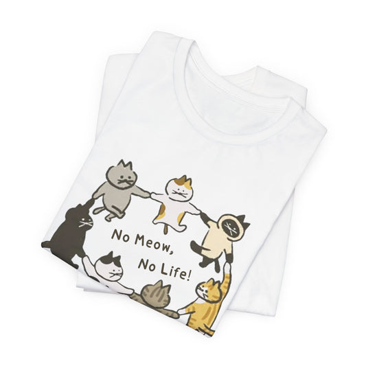 "No Meow No Life" Dancing Cats Circle Tee - Kawaii Graphic Art