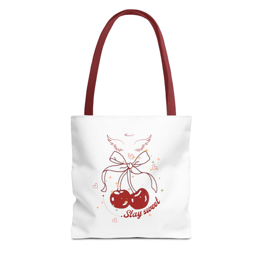 Stay Sweet Cherry Tote Bag - Coquette Angel Wings Shoulder Bag (13x13)
