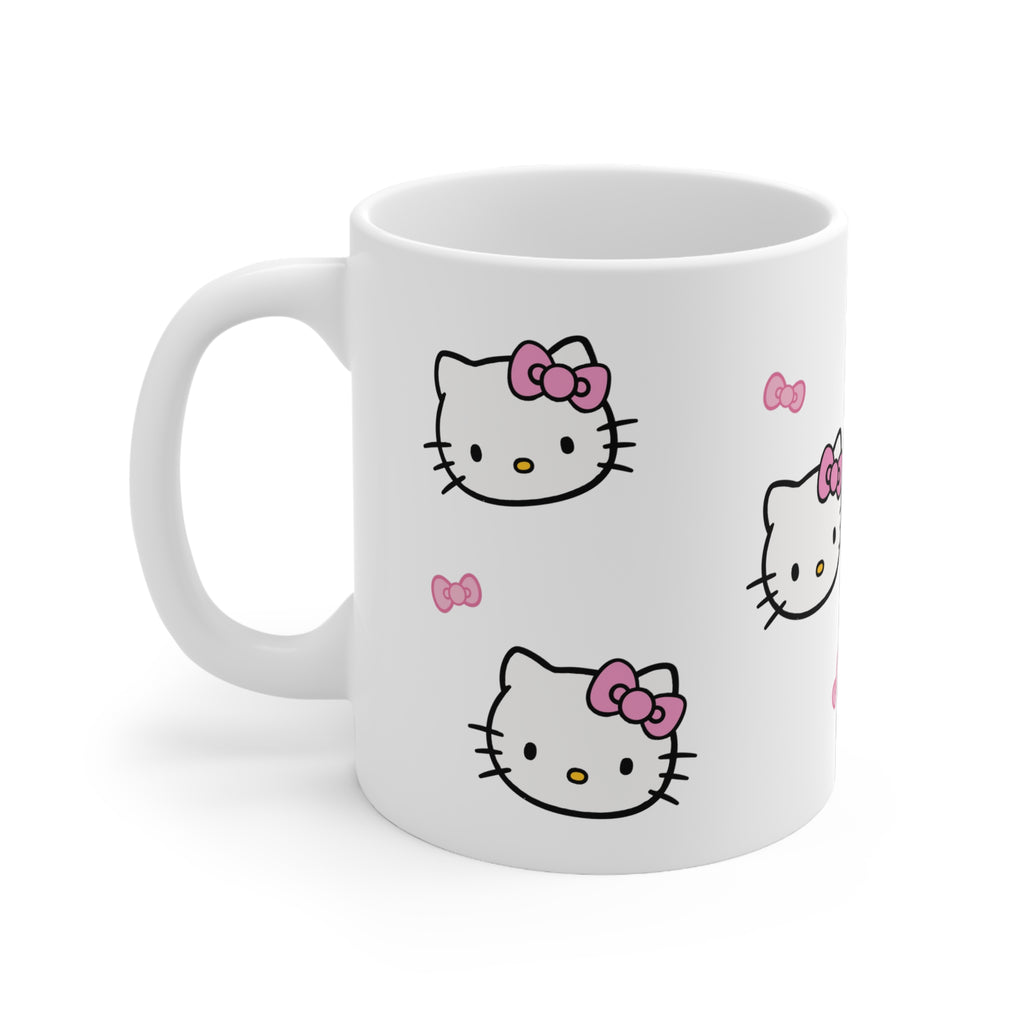 Hello Kitty Inspired Ceramic Mug — Cute Pink Bow Pattern, 11oz