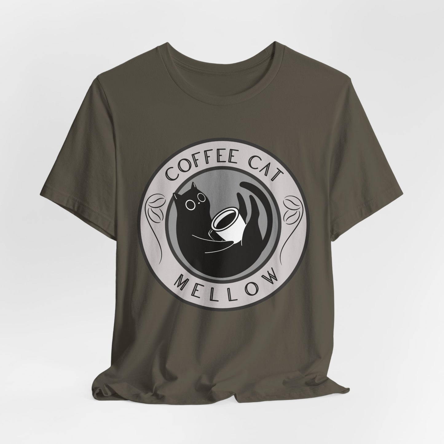 "Mellow Morning" Coffee Cat Tee - Chill Vibe Graphic