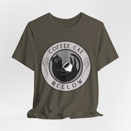 "Mellow Morning" Coffee Cat Tee - Chill Vibe Graphic