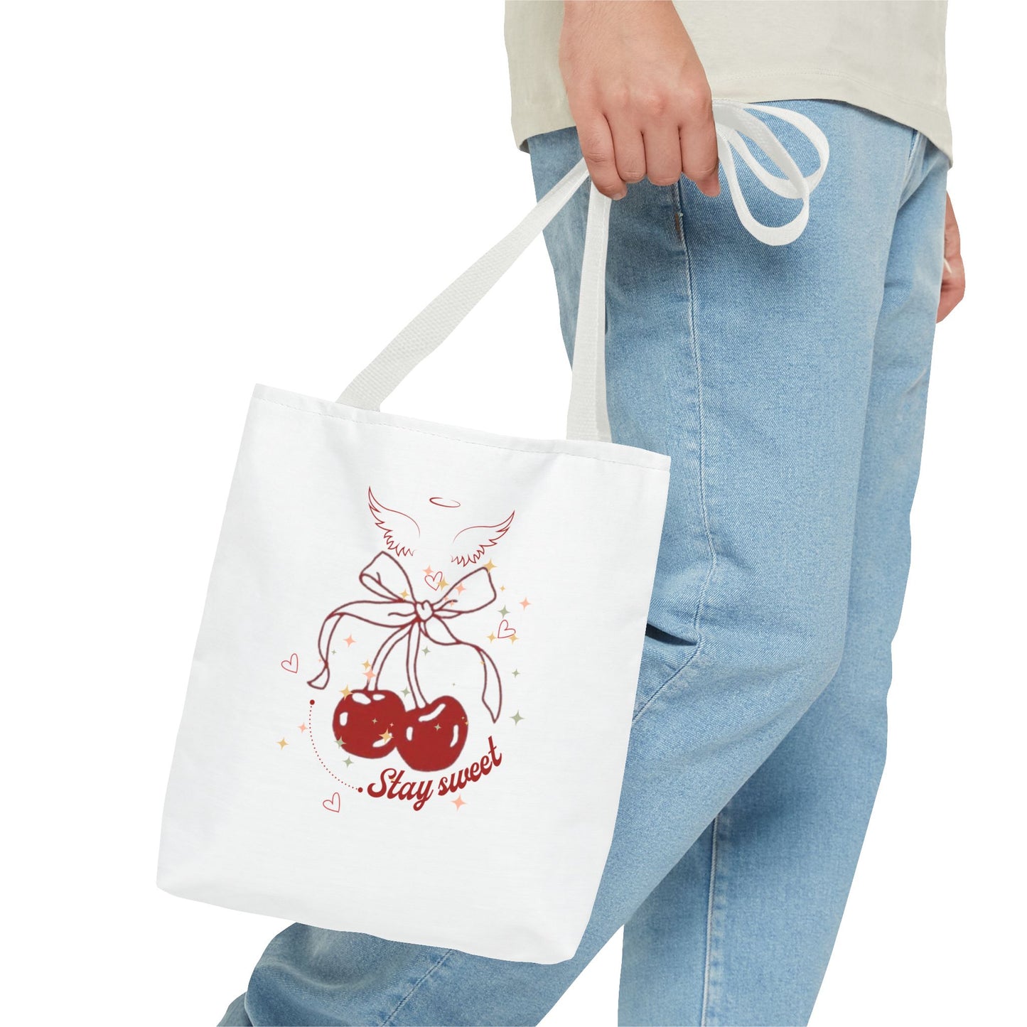 Stay Sweet Cherry Tote Bag - Coquette Angel Wings Shoulder Bag (13x13)