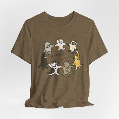 "No Meow No Life" Dancing Cats Circle Tee - Kawaii Graphic Art