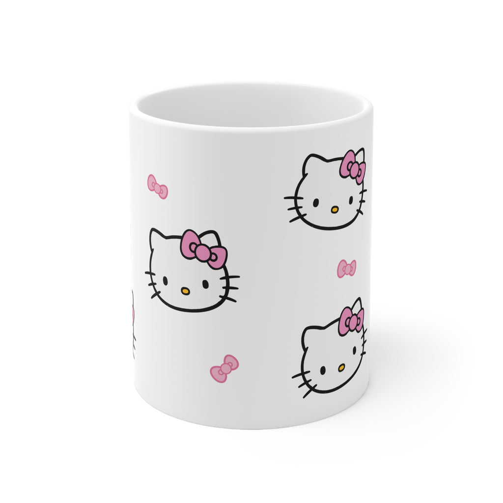 Hello Kitty Inspired Ceramic Mug — Cute Pink Bow Pattern, 11oz