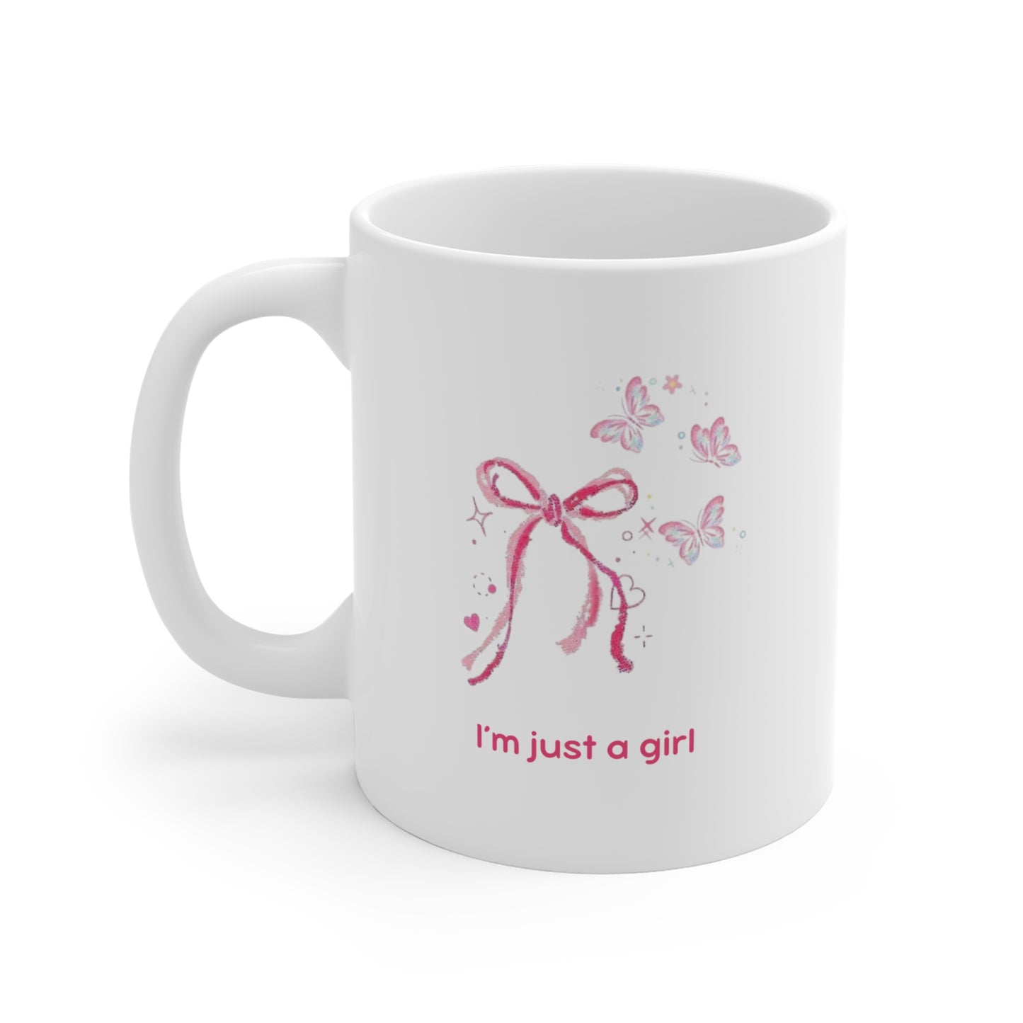 I'm Just A Girl Mug - Coquette Bow & Butterfly Cup (11oz)