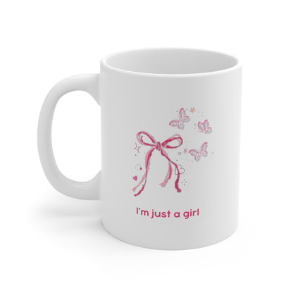 I'm Just A Girl Mug - Coquette Bow & Butterfly Cup (11oz)