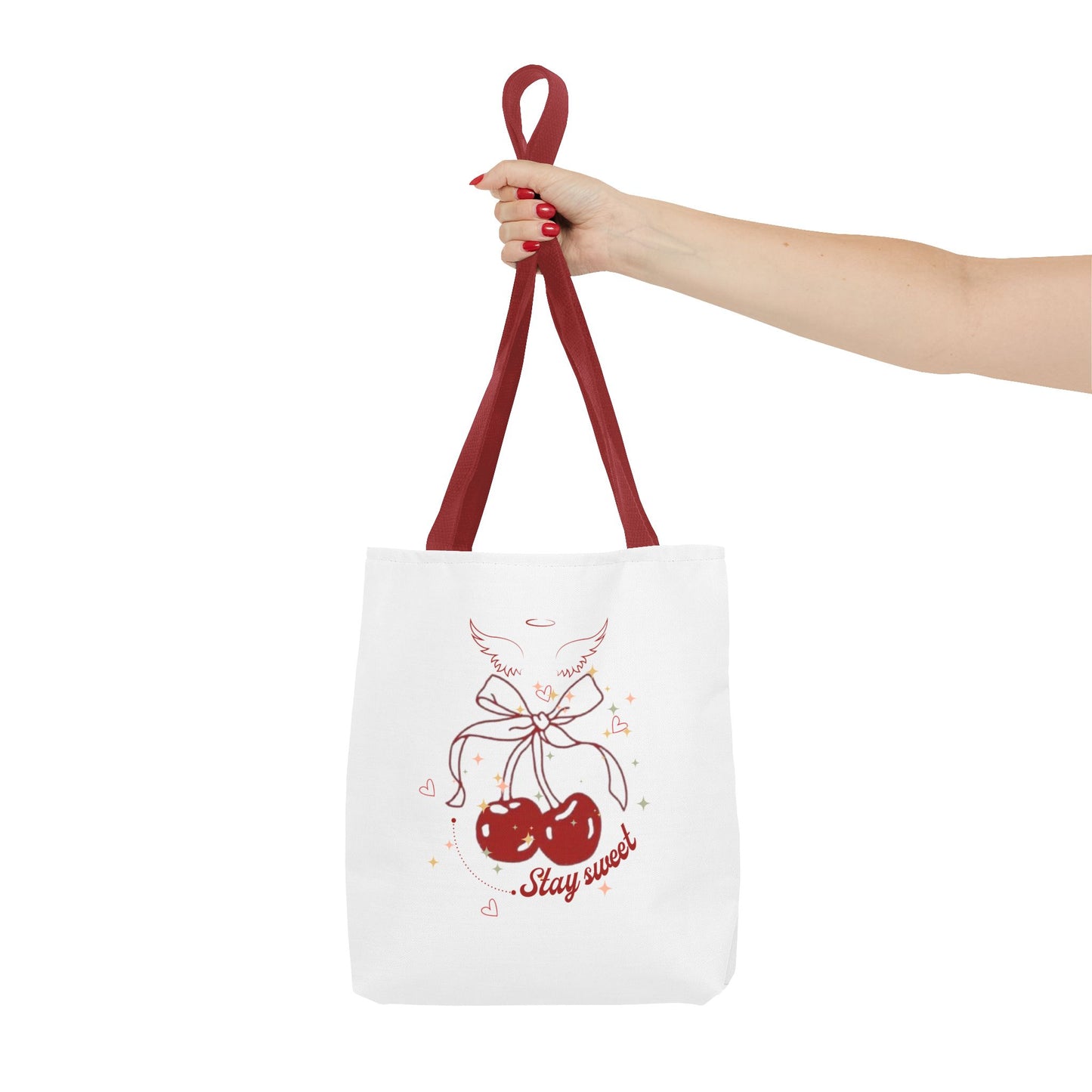 Stay Sweet Cherry Tote Bag - Coquette Angel Wings Shoulder Bag (13x13)