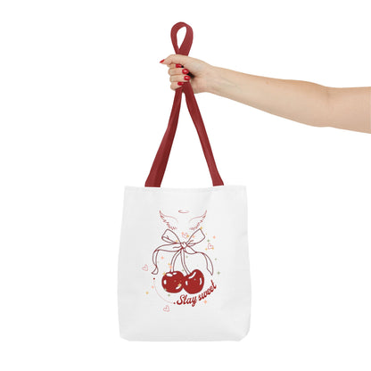 Stay Sweet Cherry Tote Bag - Coquette Angel Wings Shoulder Bag (13x13)