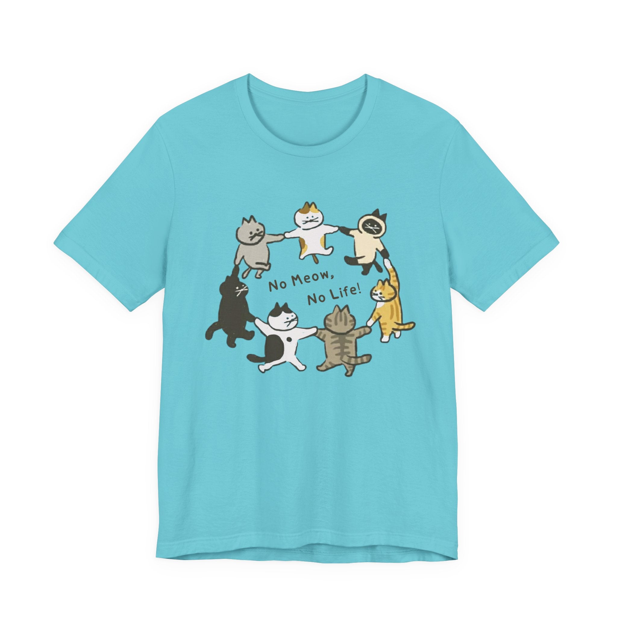 Cute Cats Circle Graphic Tee — "No Meow, No Life" Cat Lover T-Shirt