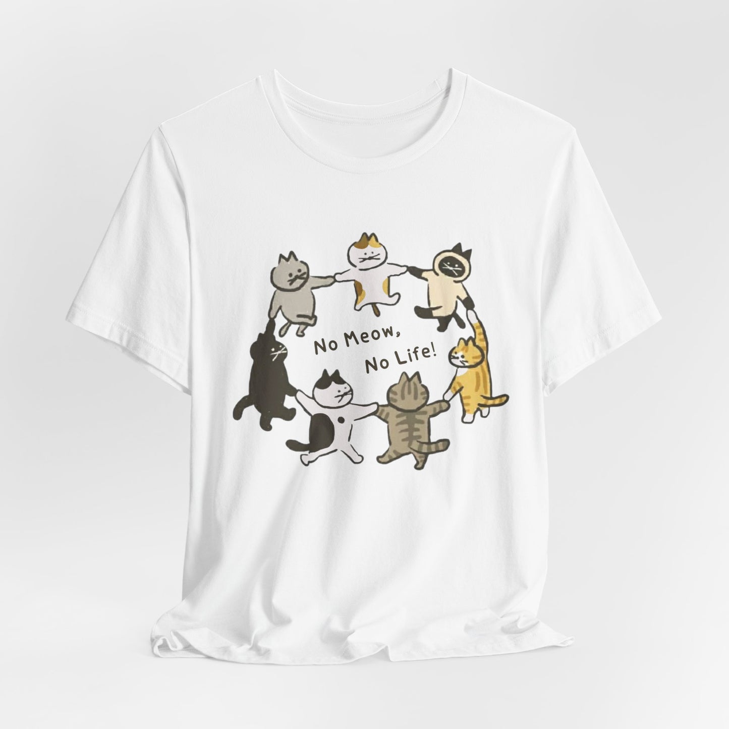 "No Meow No Life" Dancing Cats Circle Tee - Kawaii Graphic Art
