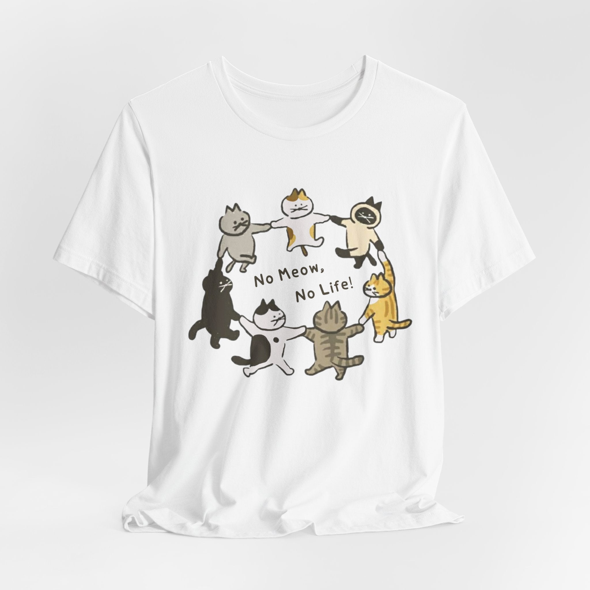 Cute Cats Circle Graphic Tee — "No Meow, No Life" Cat Lover T-Shirt