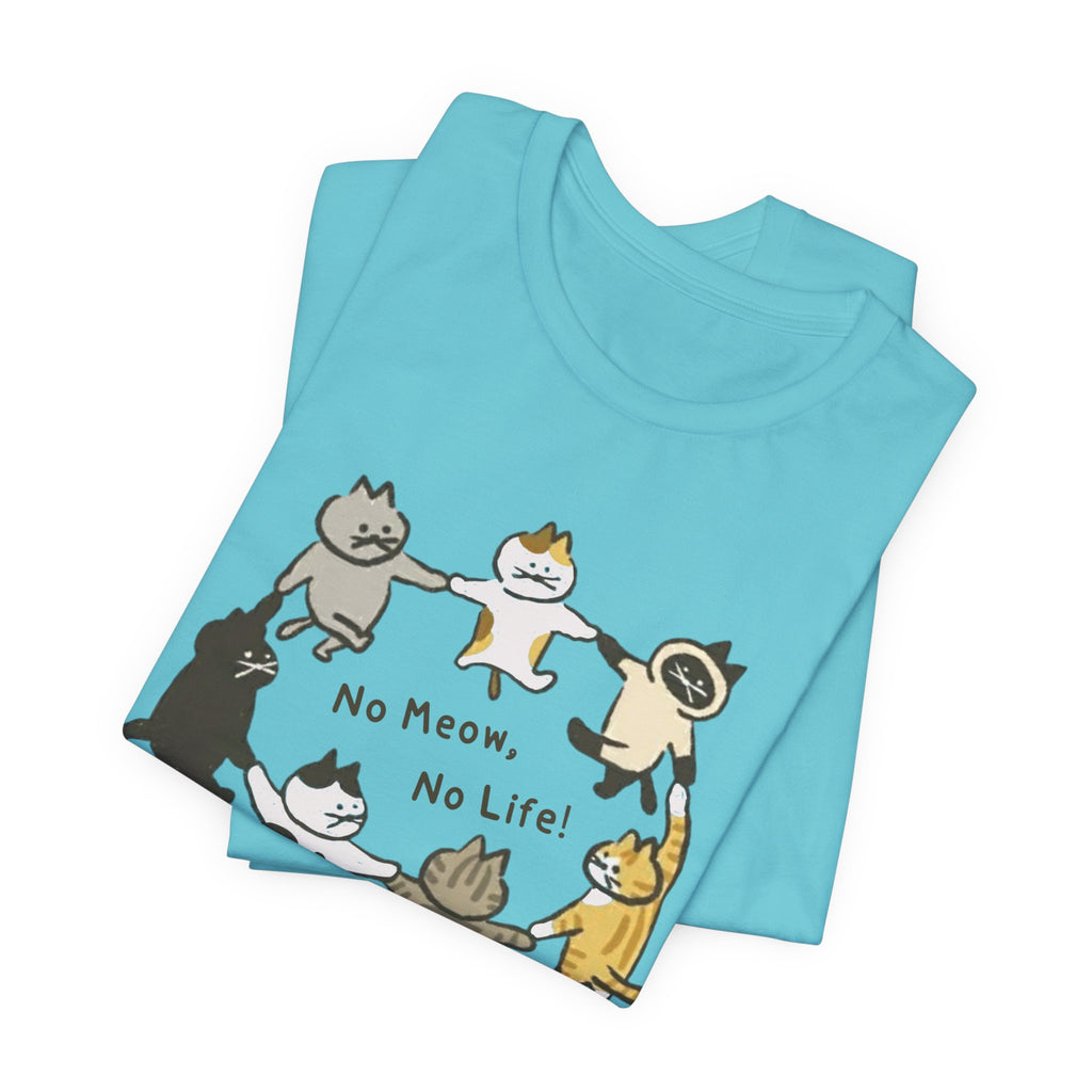 Cute Cats Circle Graphic Tee — "No Meow, No Life" Cat Lover T-Shirt