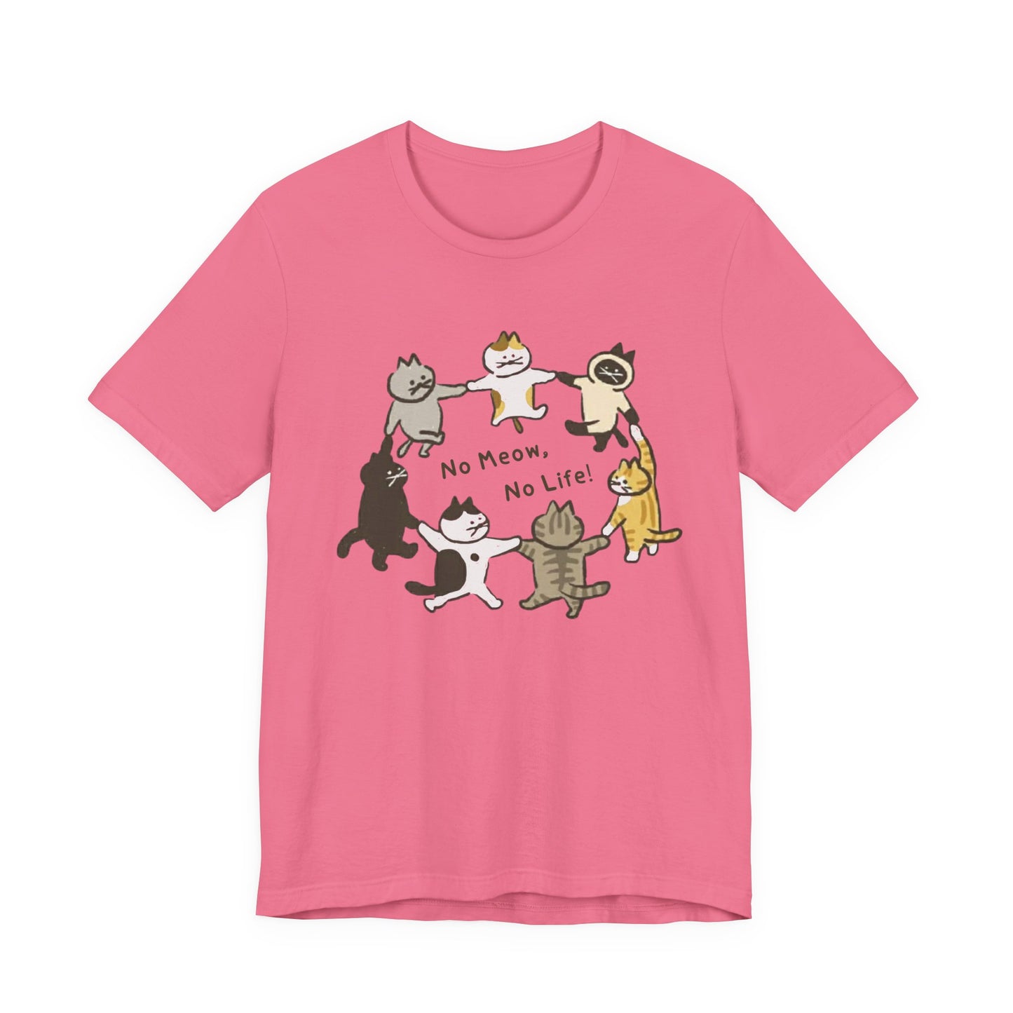 "No Meow No Life" Dancing Cats Circle Tee - Kawaii Graphic Art