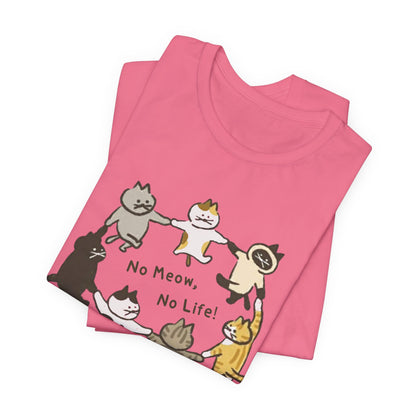 "No Meow No Life" Dancing Cats Circle Tee - Kawaii Graphic Art