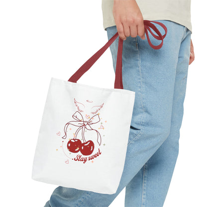 Stay Sweet Cherry Tote Bag - Coquette Angel Wings Shoulder Bag (13x13)