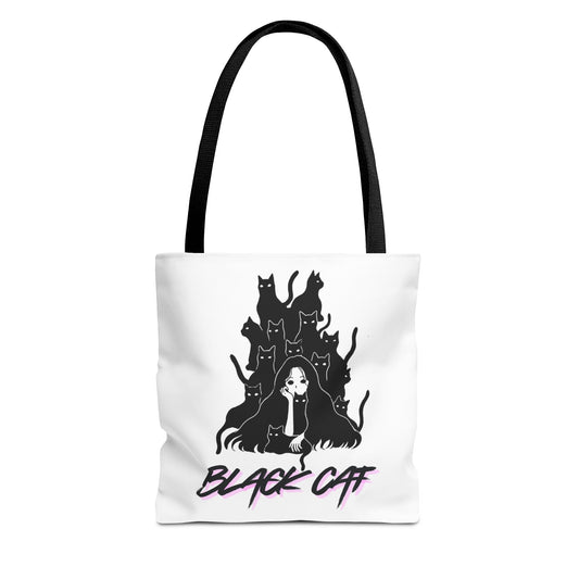Black Cat Tote Bag Minimal Graphic Art Canvas Bag