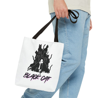 Black Cat Tote Bag Minimal Graphic Art Canvas Bag