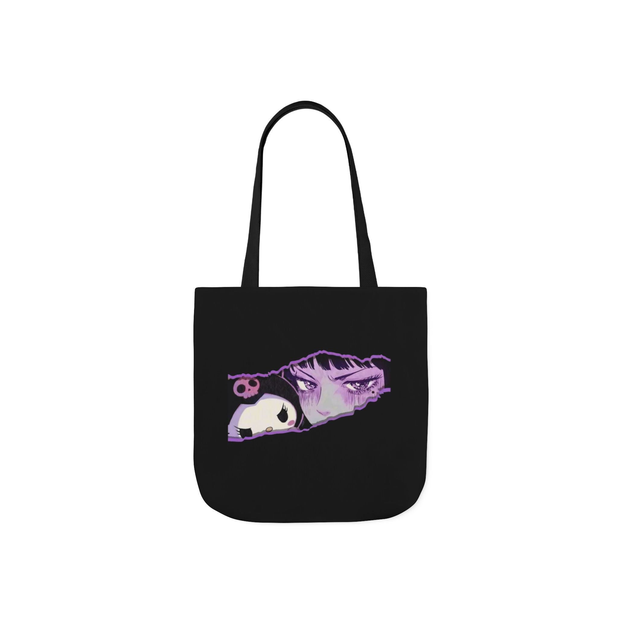 Anime Eye & Panda Canvas Tote — Aesthetic Purple Graphic Tote Bag
