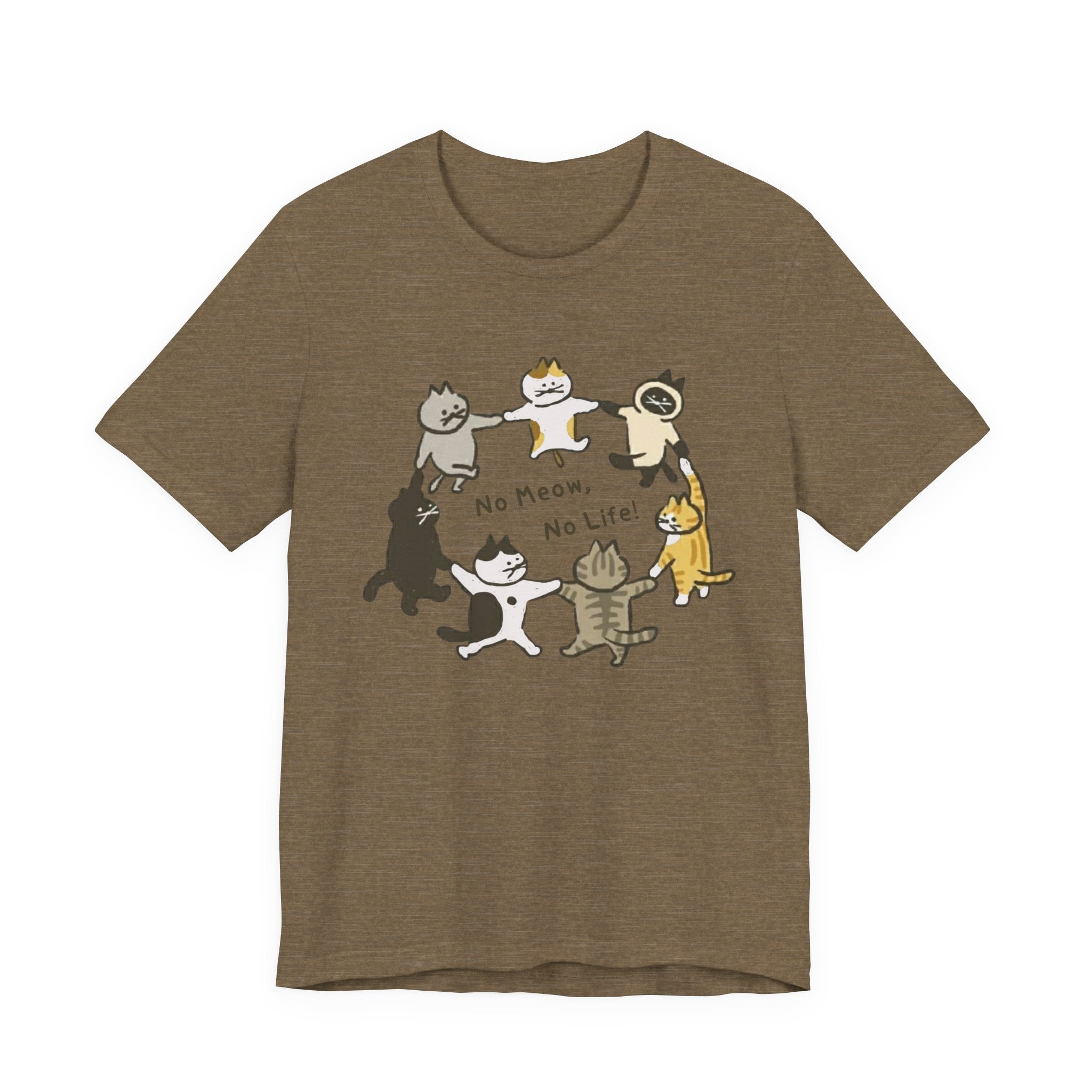 Cute Cats Circle Graphic Tee — "No Meow, No Life" Cat Lover T-Shirt