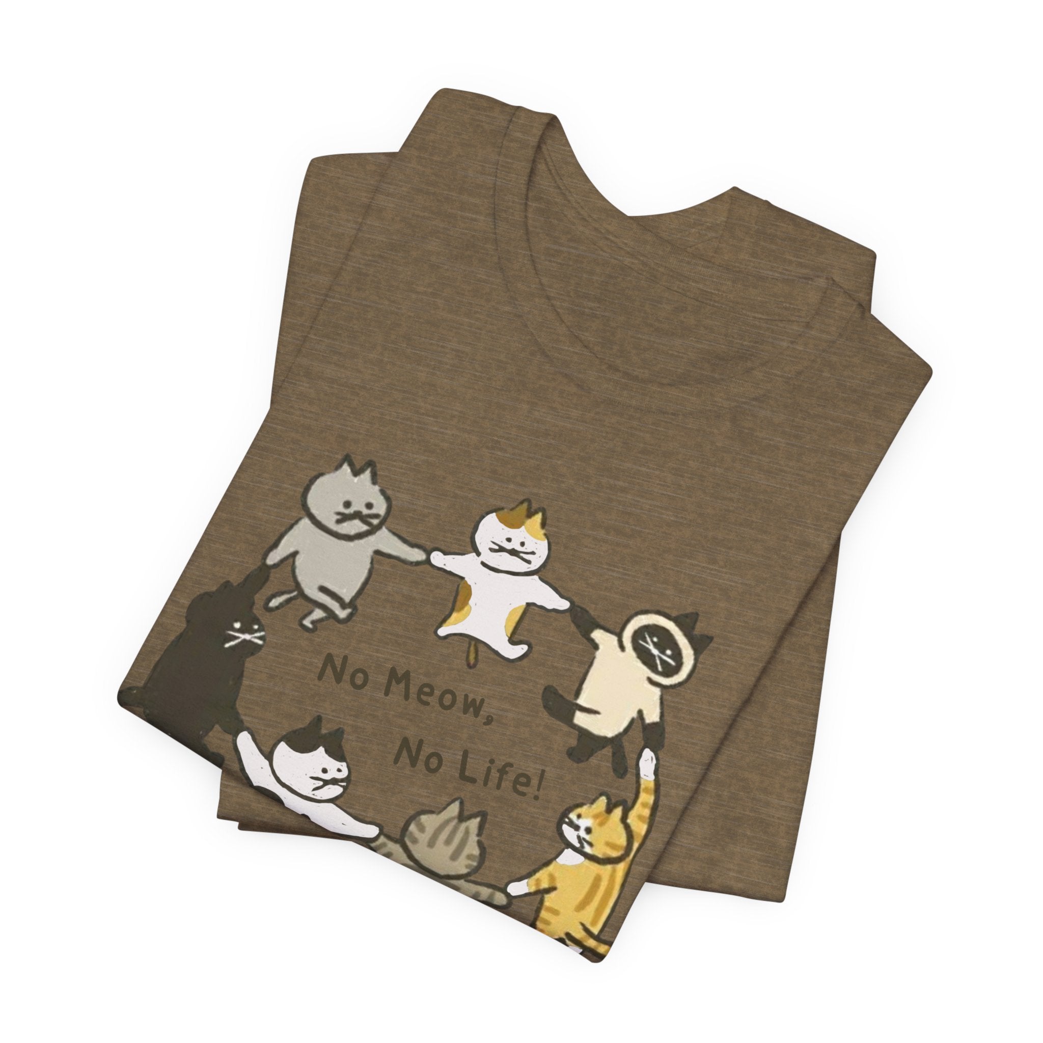 Cute Cats Circle Graphic Tee — "No Meow, No Life" Cat Lover T-Shirt