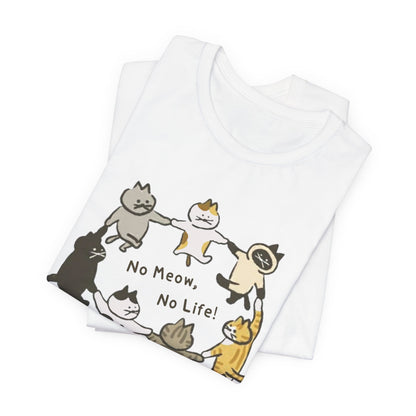 "No Meow No Life" Dancing Cats Circle Tee - Kawaii Graphic Art