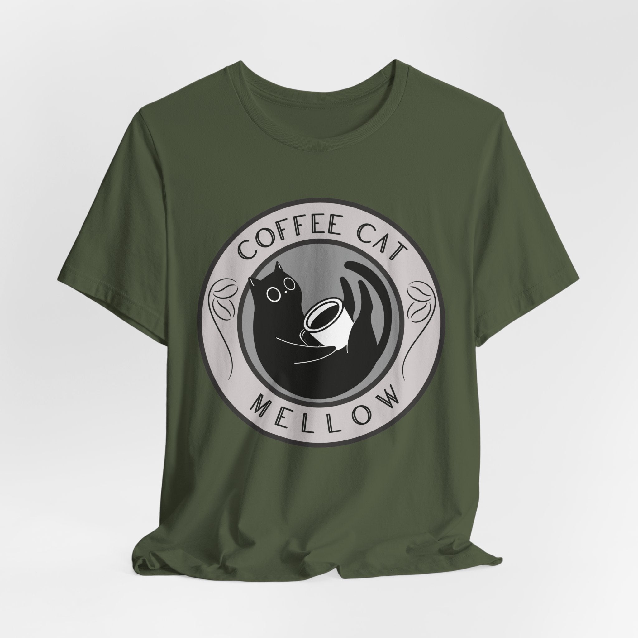 Coffee Cat Mellow T-Shirt | Cat Coffee Logo Tee