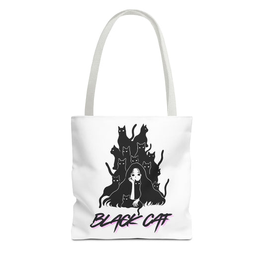 Black Cat Tote Bag Minimal Graphic Art Canvas Bag