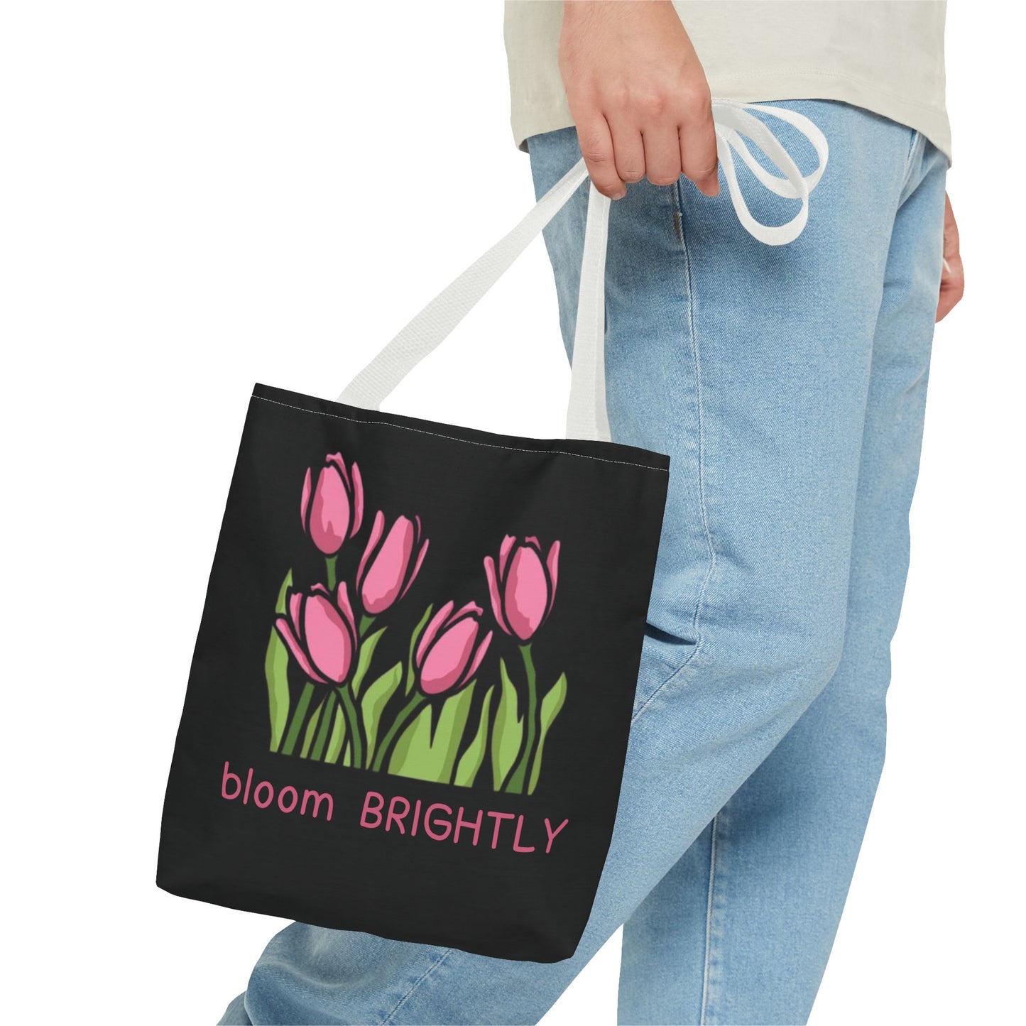 Bloom Brightly Tote Bag - Pink Tulip Floral Shoulder Bag (13x13)