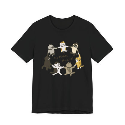 "No Meow No Life" Dancing Cats Circle Tee - Kawaii Graphic Art