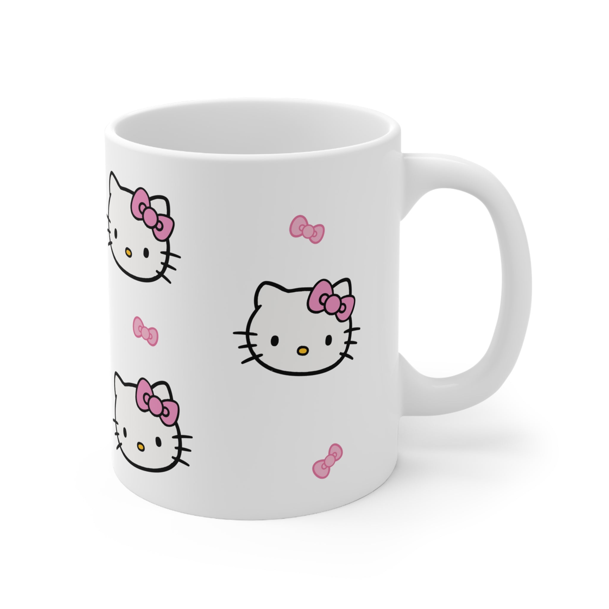 Hello Kitty Inspired Ceramic Mug — Cute Pink Bow Pattern, 11oz
