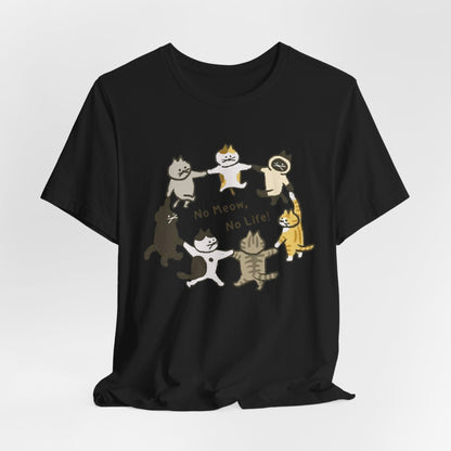 "No Meow No Life" Dancing Cats Circle Tee - Kawaii Graphic Art