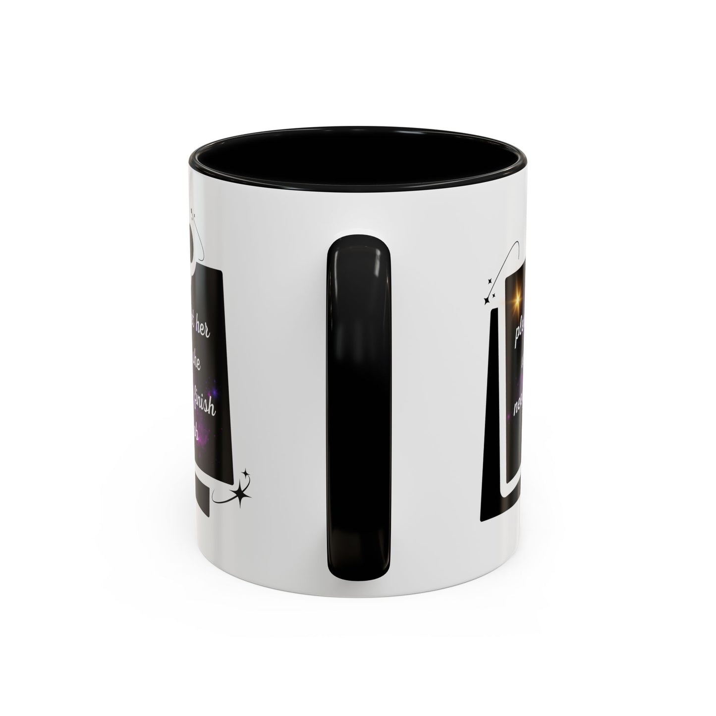 "Please Let Her Work" Accent Mug - Galaxy Office Cup (11oz)